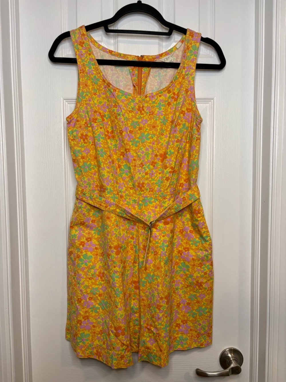 J.Crew vintage 80s/90s floral print sleeveless belted dress orange boho sz 6